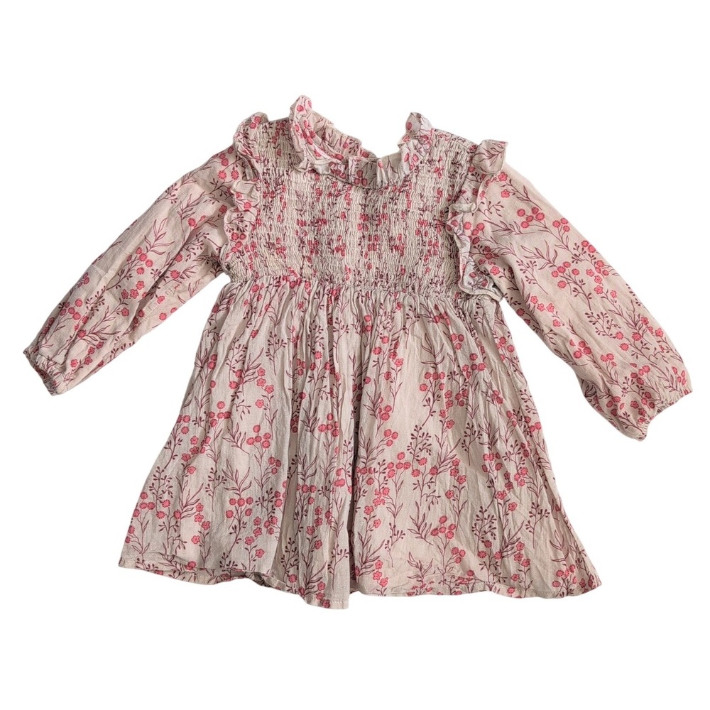 Mabel + Honey Girls 2T Floral‎ Smocked Ruffle Long Sleeve Dress Pink Cottagecore